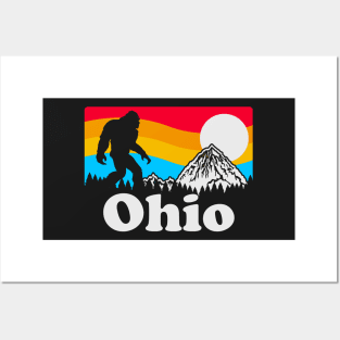 Ohio Bigfoot, Funny Sasquatch Ohio State National Parks Humor Sci-Fi Retro Mansfield Pleasant Hill Posters and Art